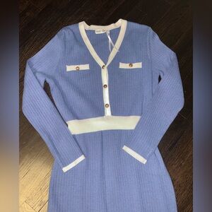 Grace Karin Women's Blue Cardigan with White Accents